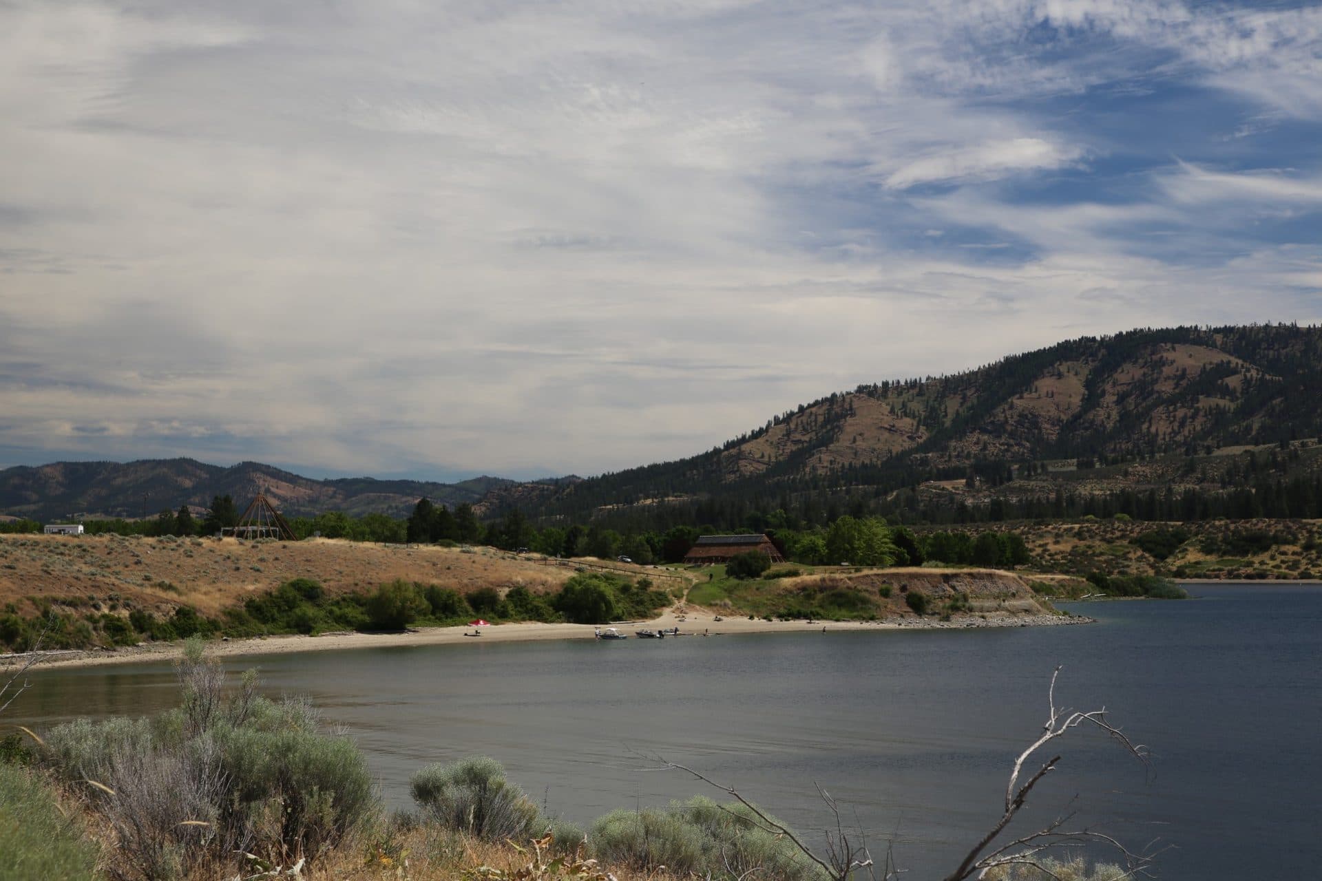 Lake Roosevelt shoreline and hills near Two Rivers