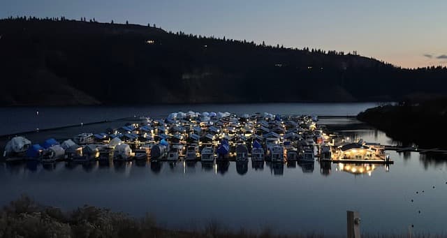 Marina docks at night