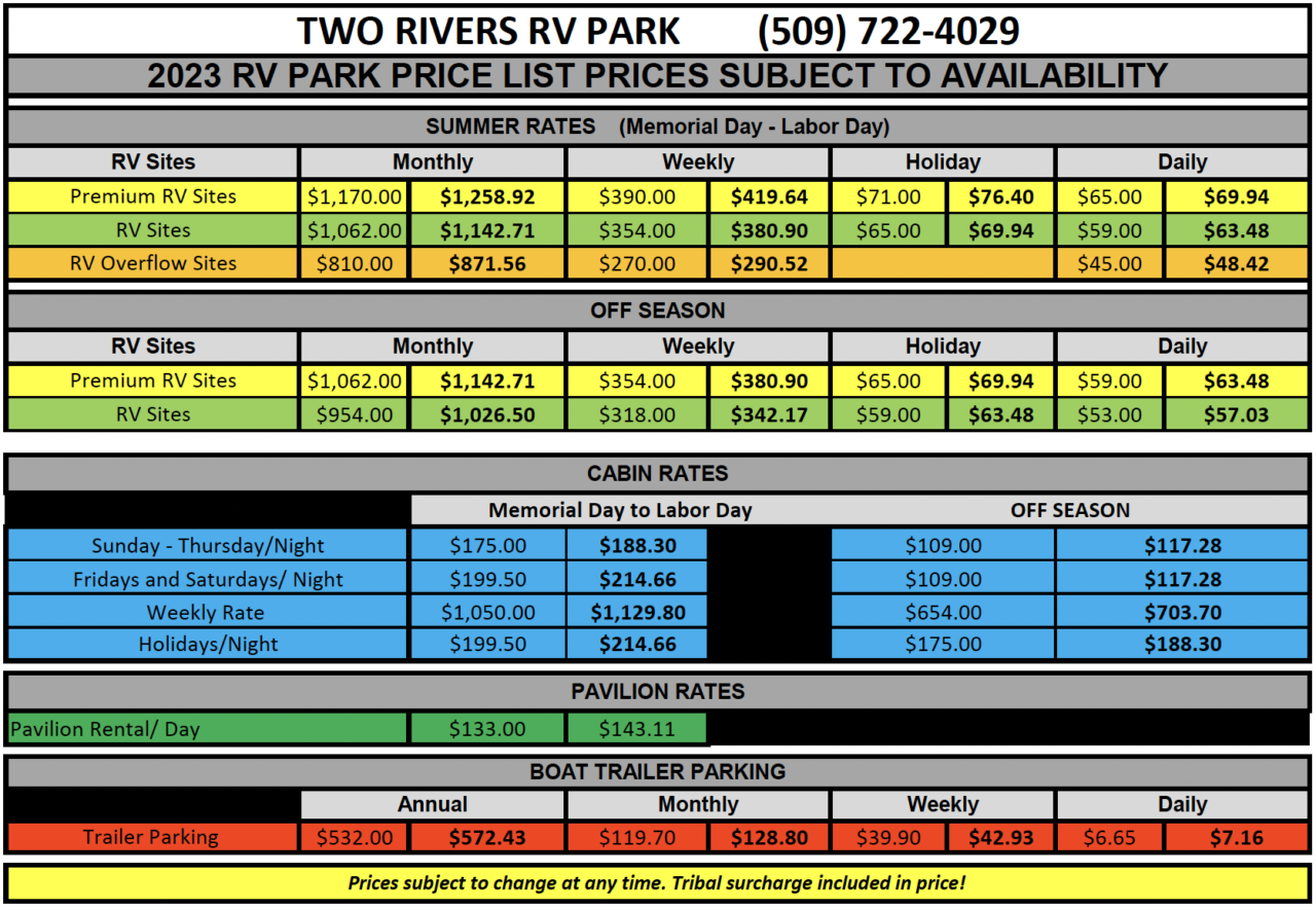 RV Park Rates Two Rivers Resort